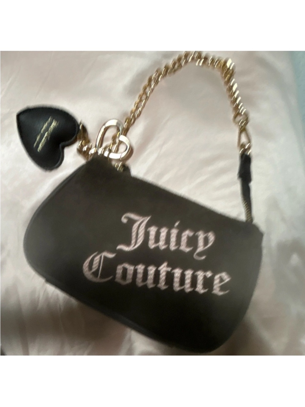 Juicy Couture Black Mini Shoulder Bag with Gold Chain & Heart Charm